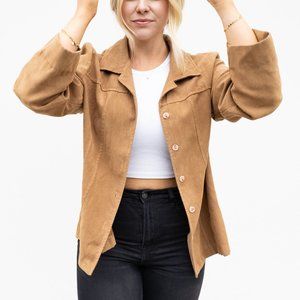 Vintage faux suede shacket button down in camel brown